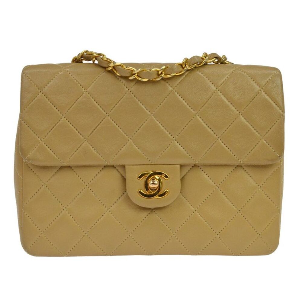 Chanel Retro Classic Square Flap Quilted Goatskin Beige Calfskin Handbag
